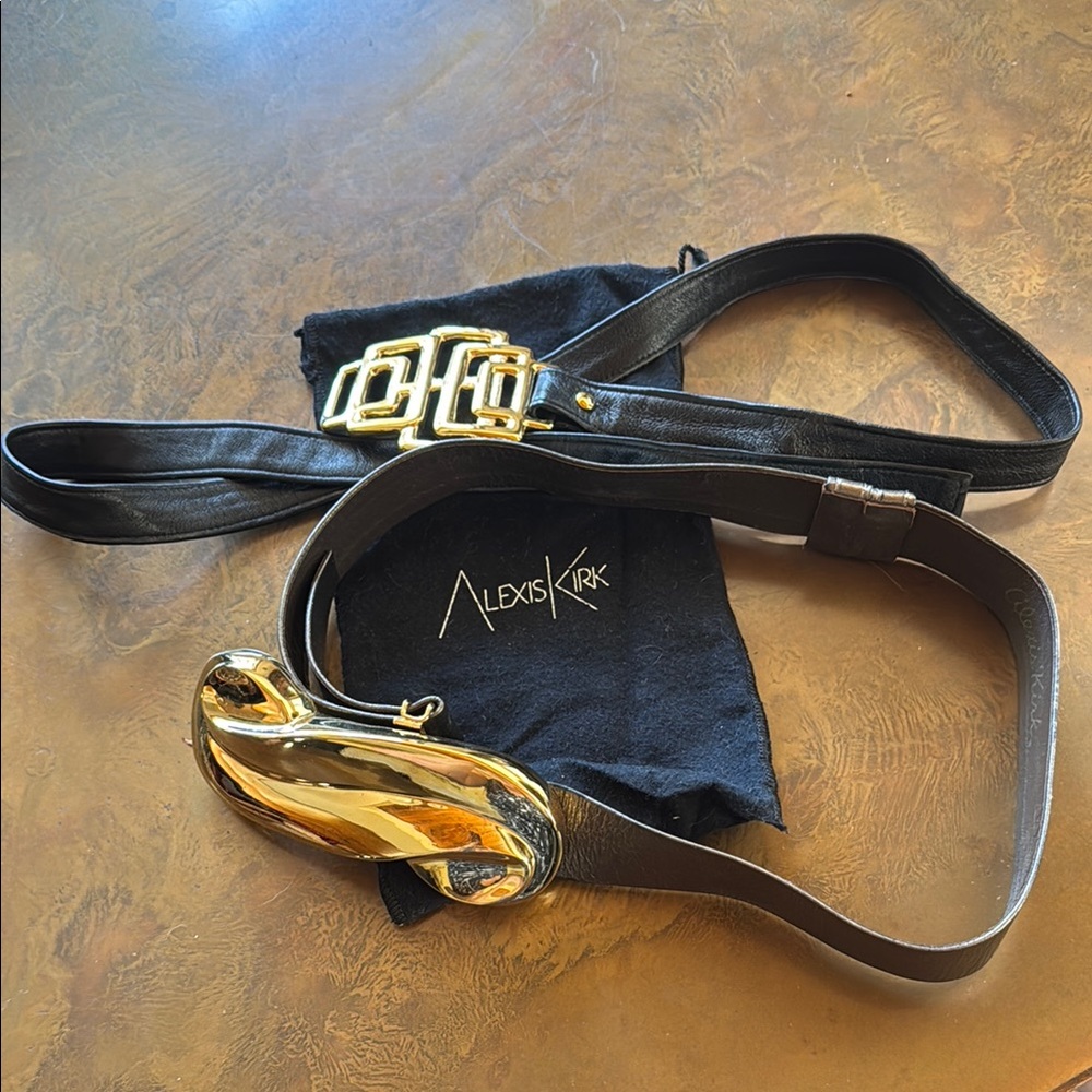 2 Alexis Kirk Belts- Gold/Gold and Black/Gold designer belt